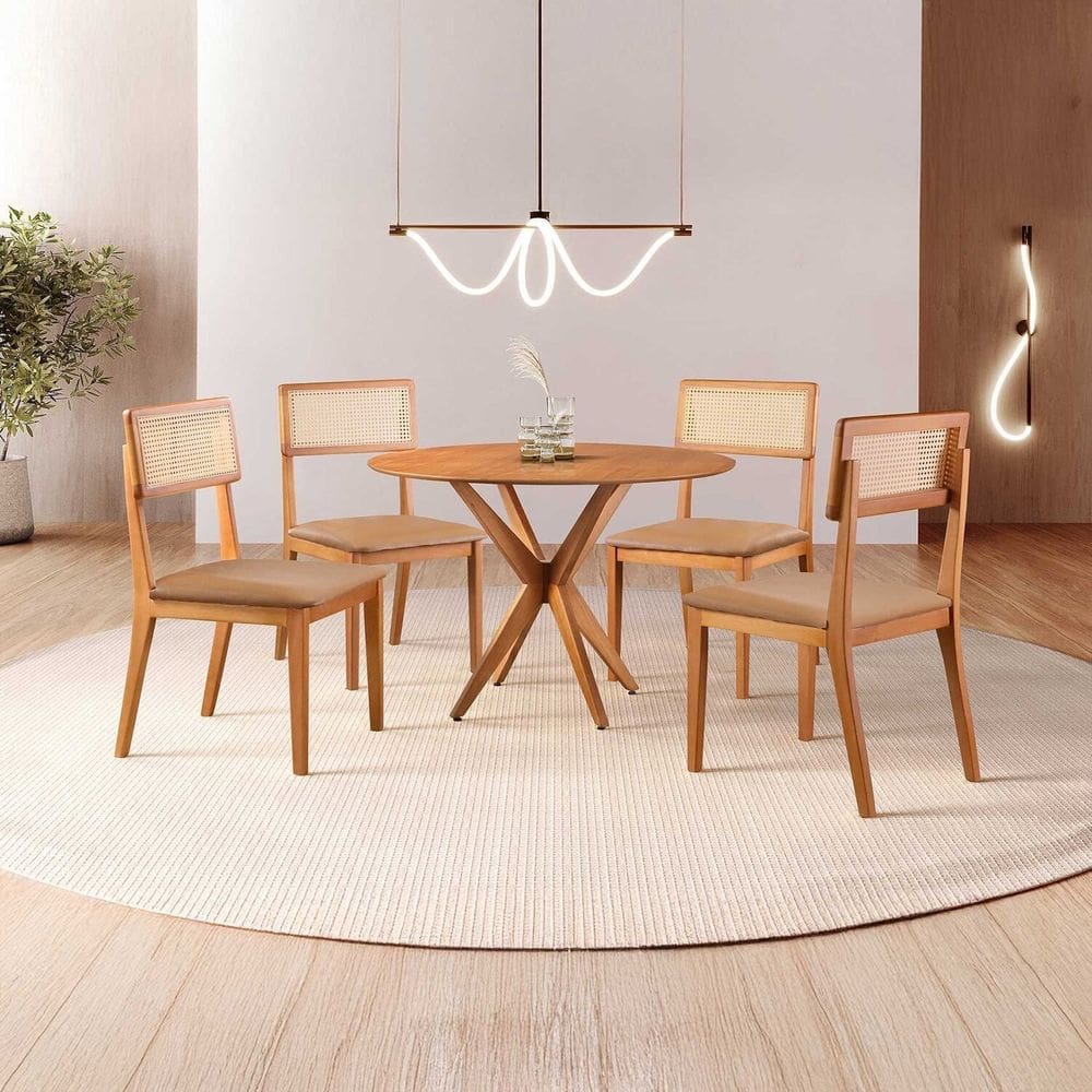 Conjunto de Sala de Jantar Mesa 100cm com 4 Cadeiras Ava Caramelo/Freijó
