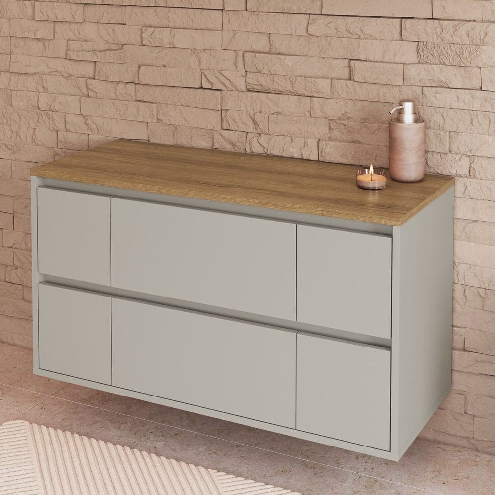 Balcão Gabinete de Banheiro Suspenso 88,4cm com 2 Portas e 4 Gavetas Berlim Arenas