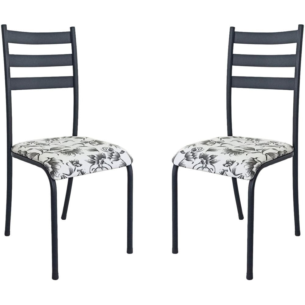 Kit 2 Cadeiras para Cozinha e Sala de Jantar 541.sli Preto/Branco Floral