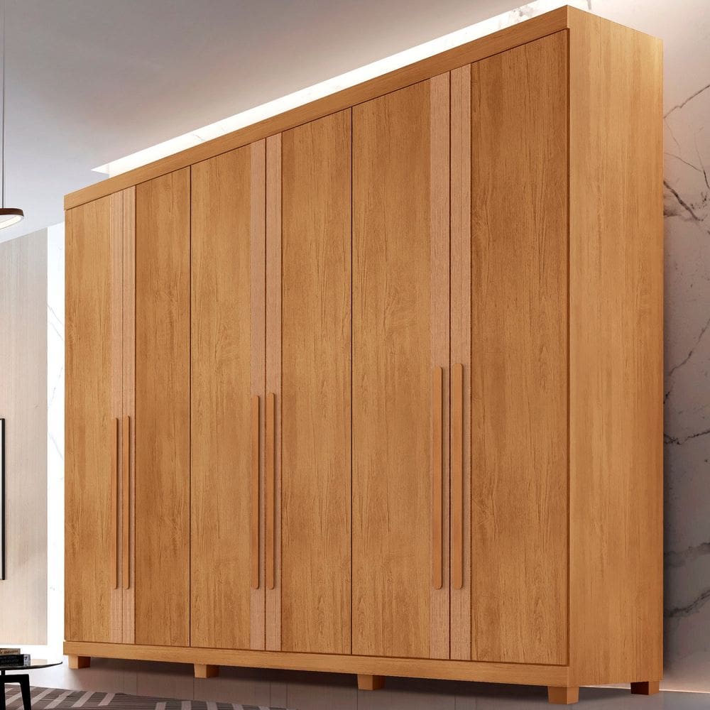 Guarda-roupa 100% Mdf 6 Portas 6 Gavetas com Pés Istambul Naturalle