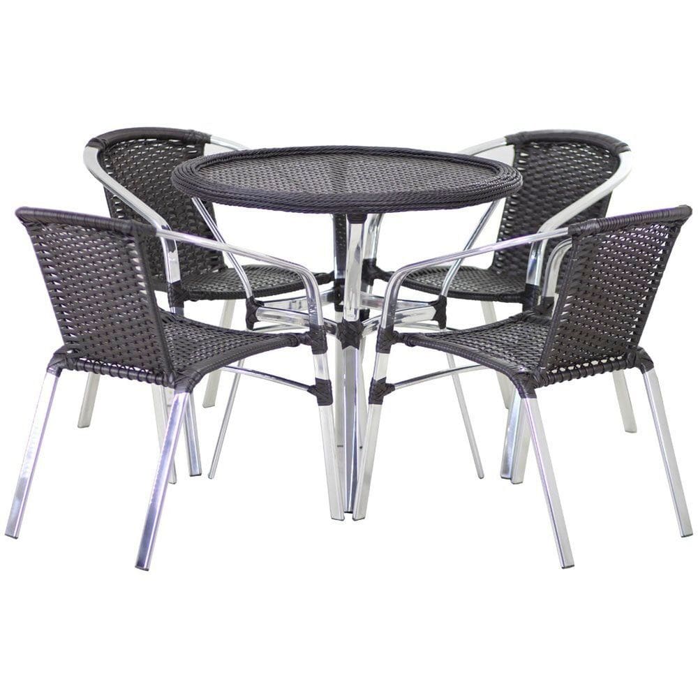 Jogo 4 Cadeiras Alumínio e Mesa Tampo Tramado Fibra Sintética para Jardim Piscina Varanda Floripa Preto