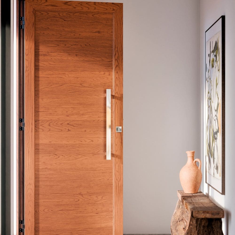 Porta de Alumínio de Giro Lambri Puxador de 60cm em Aluminio 215x95cm Lucasa Eccellente Marrom