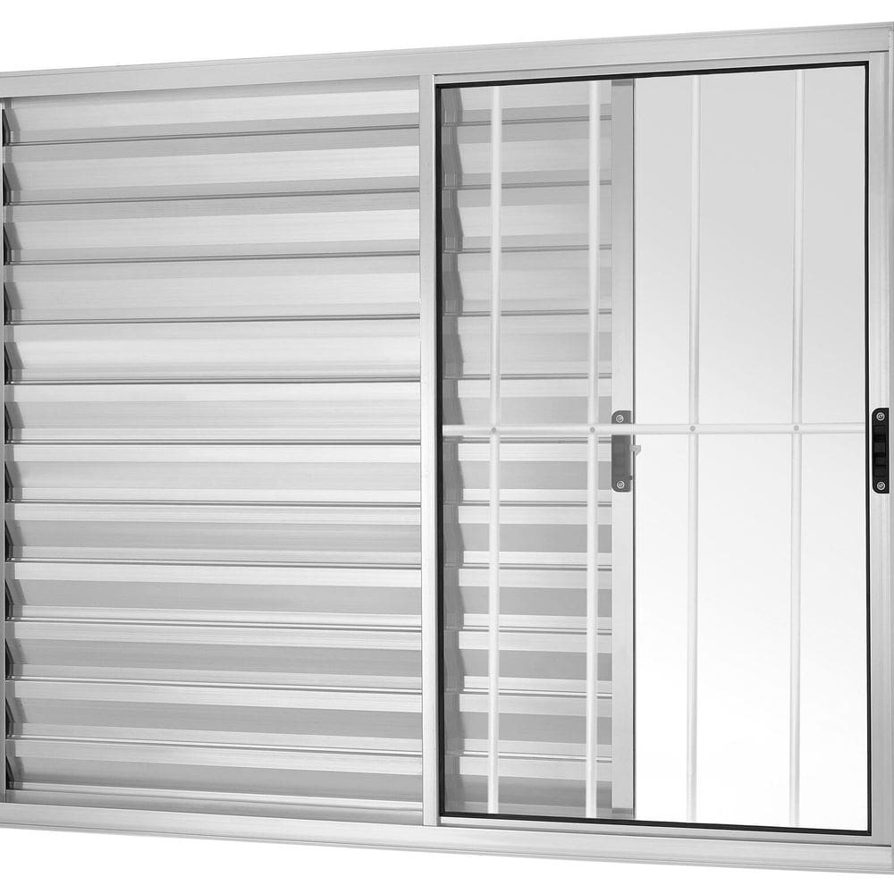 Janela Veneziana 3 Folhas Móveis com Grade Vidro Liso 100x100 Brilhante Ecosul Esquadrisul Natural