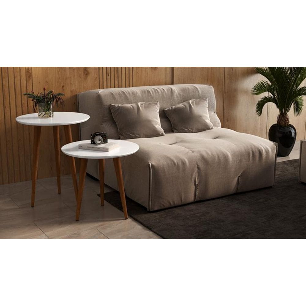 Jogo 2 Mesas Laterais Redonda Brilho Retrô Pés Palito Branco