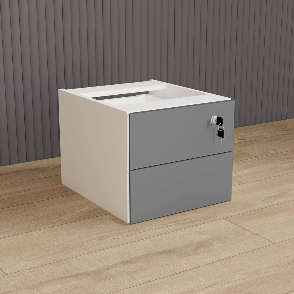 Gaveteiro Suspenso 33cm X 40cm 2 Gavetas com Chave para Mesa Escrivaninha de Escritório Corporate Cinza Sagrado com Branco