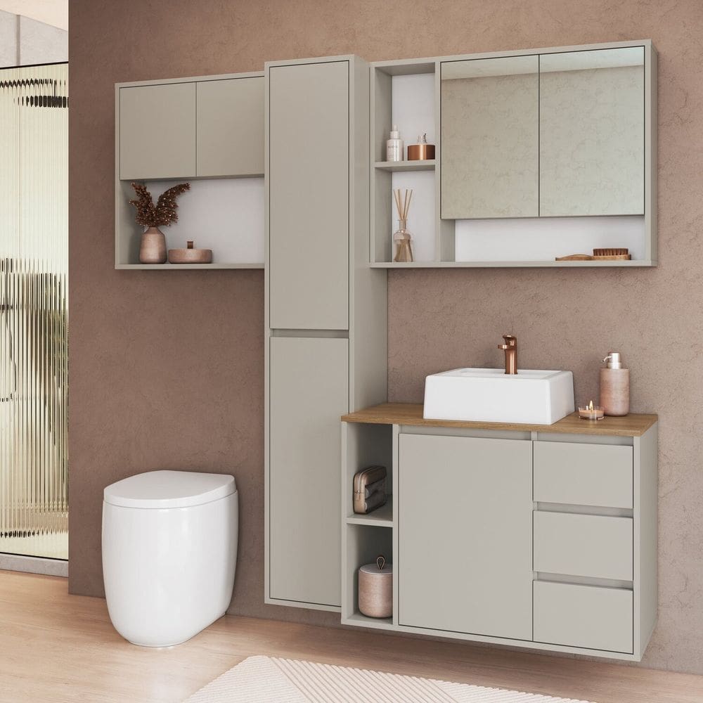 Conjunto para Banheiro 168cm com 4 Peças Gabinete Suspenso com Cuba Belagavi Arenas