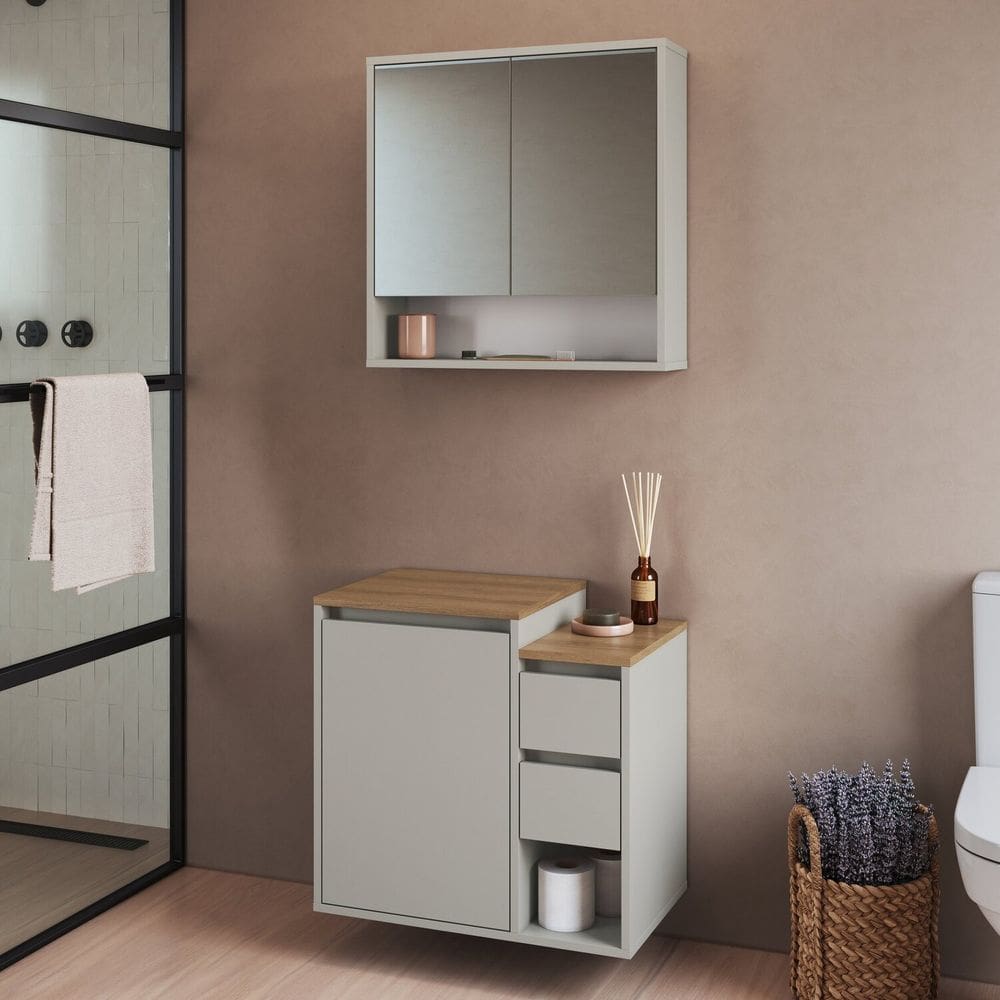 Conjunto para Banheiro Gabinete Suspenso 60cm com Espelheira Bologna Arenas