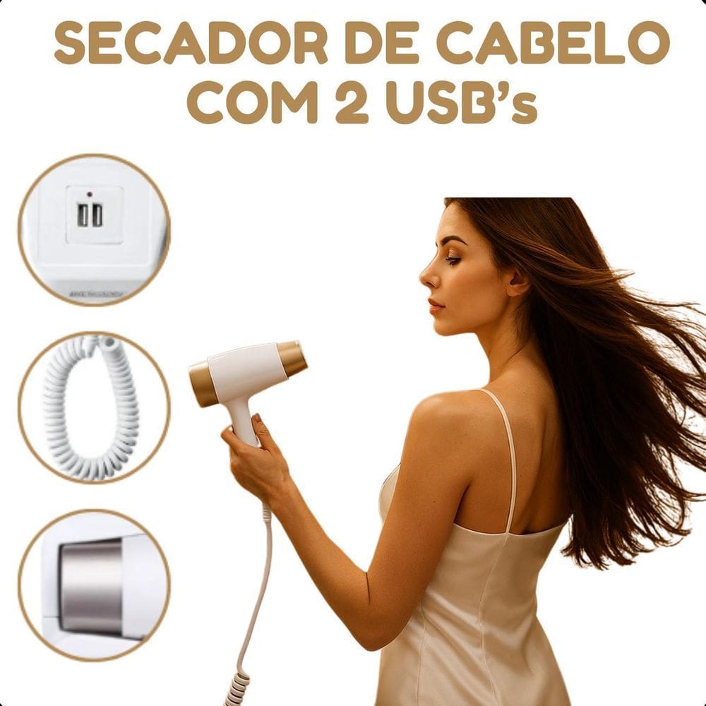 Secador De Cabelo Branco Usb Quente E Frio Fixo 220V
