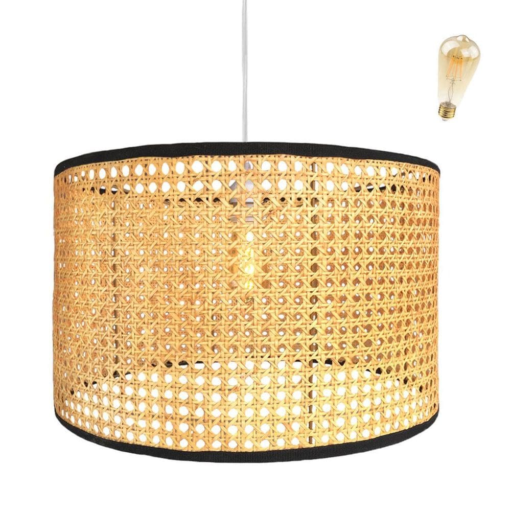 Pendente Palha Indiana Fibra Natural 50X30 Nat86 + Led