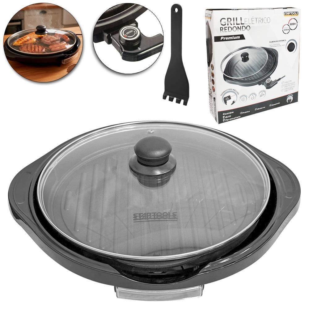 Grill Elétrico Premium 1200W Com Tampa De Vidro 220V