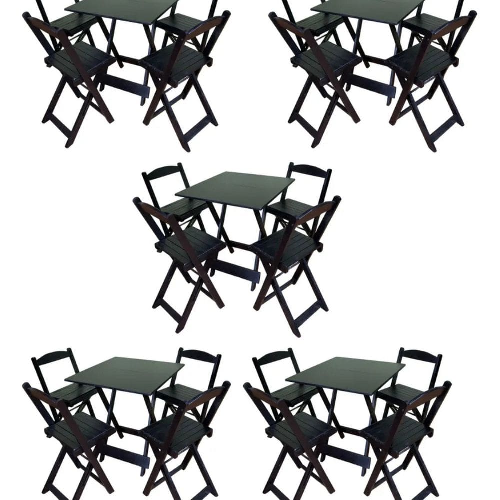 Kit 5 Conjuntos 5 Mesas e 20 Cadeiras Preto