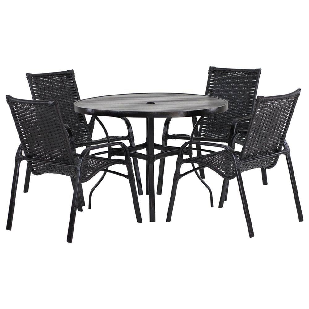 Jogo 4 Cadeiras Alumínio e Mesa Tampo Ripado 100cm Diâmetro para Área Jardim Varanda Piscina Emily Preto