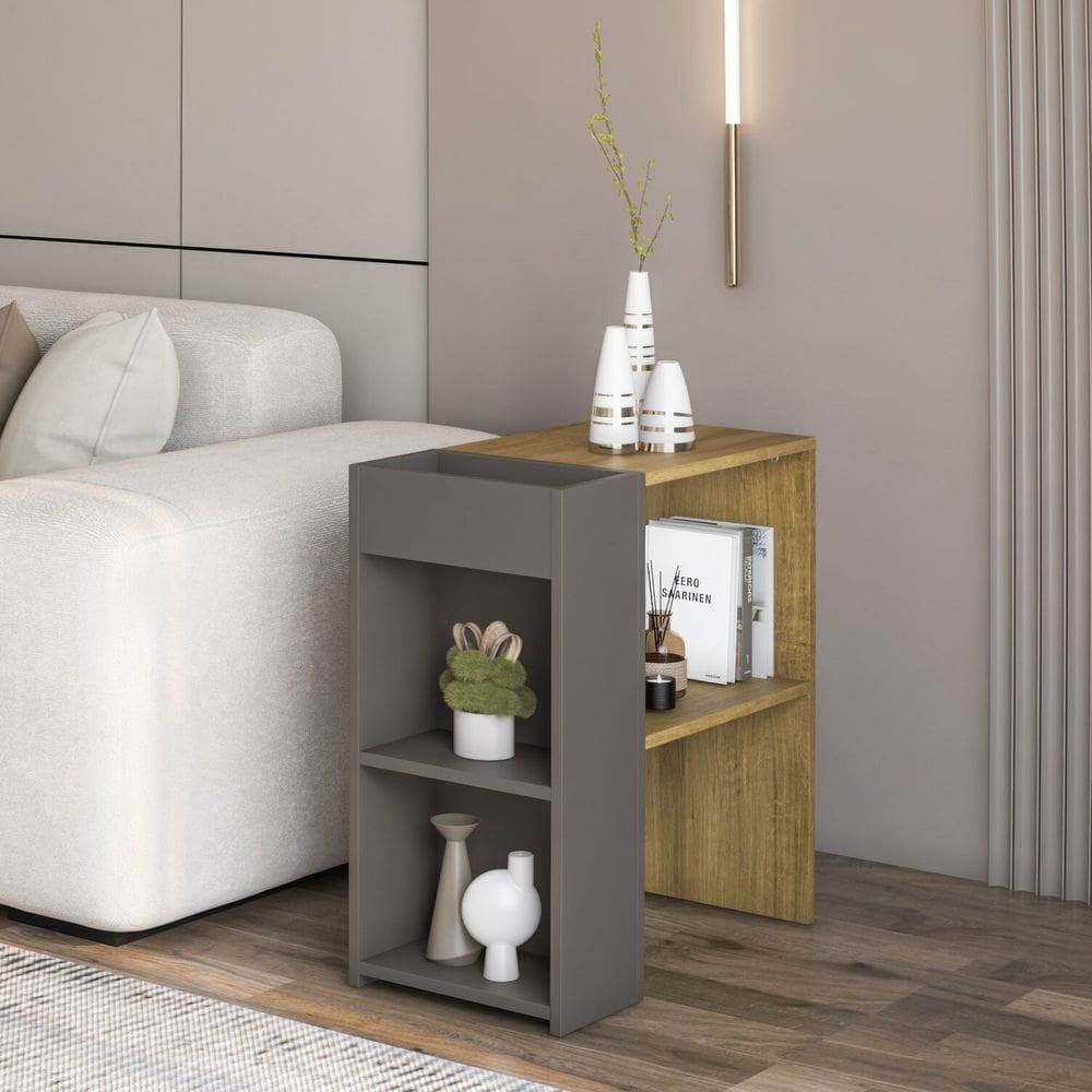 Mesa Lateral para Sala de Estar 60x30cm Mital Mel/Grafite