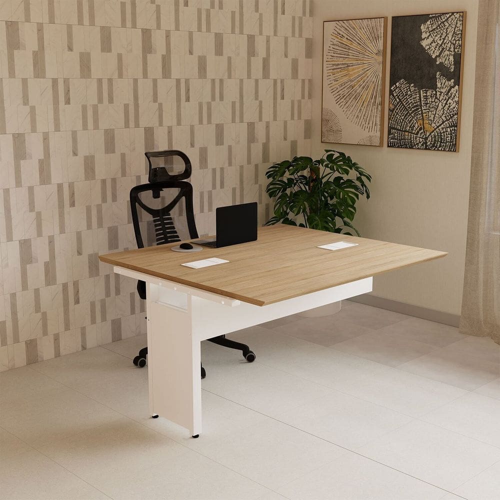 Mesa Escrivaninha Auxiliar 135cm Plataforma Dupla de Acoplar para Escritório Corporate Macadâmia / Branco