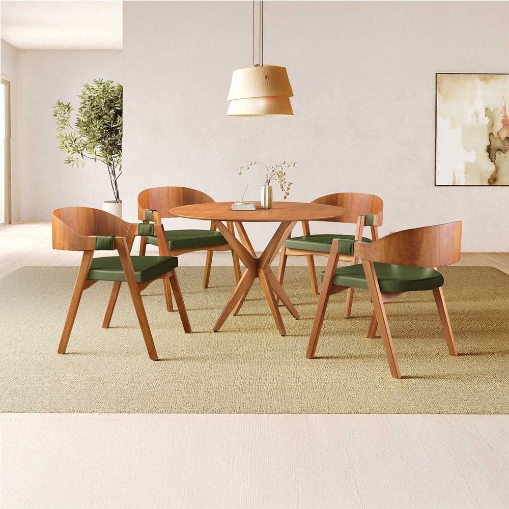 Conjunto de Mesa Redonda 108 Cm com 4 Cadeiras Luna Verde/Marrom