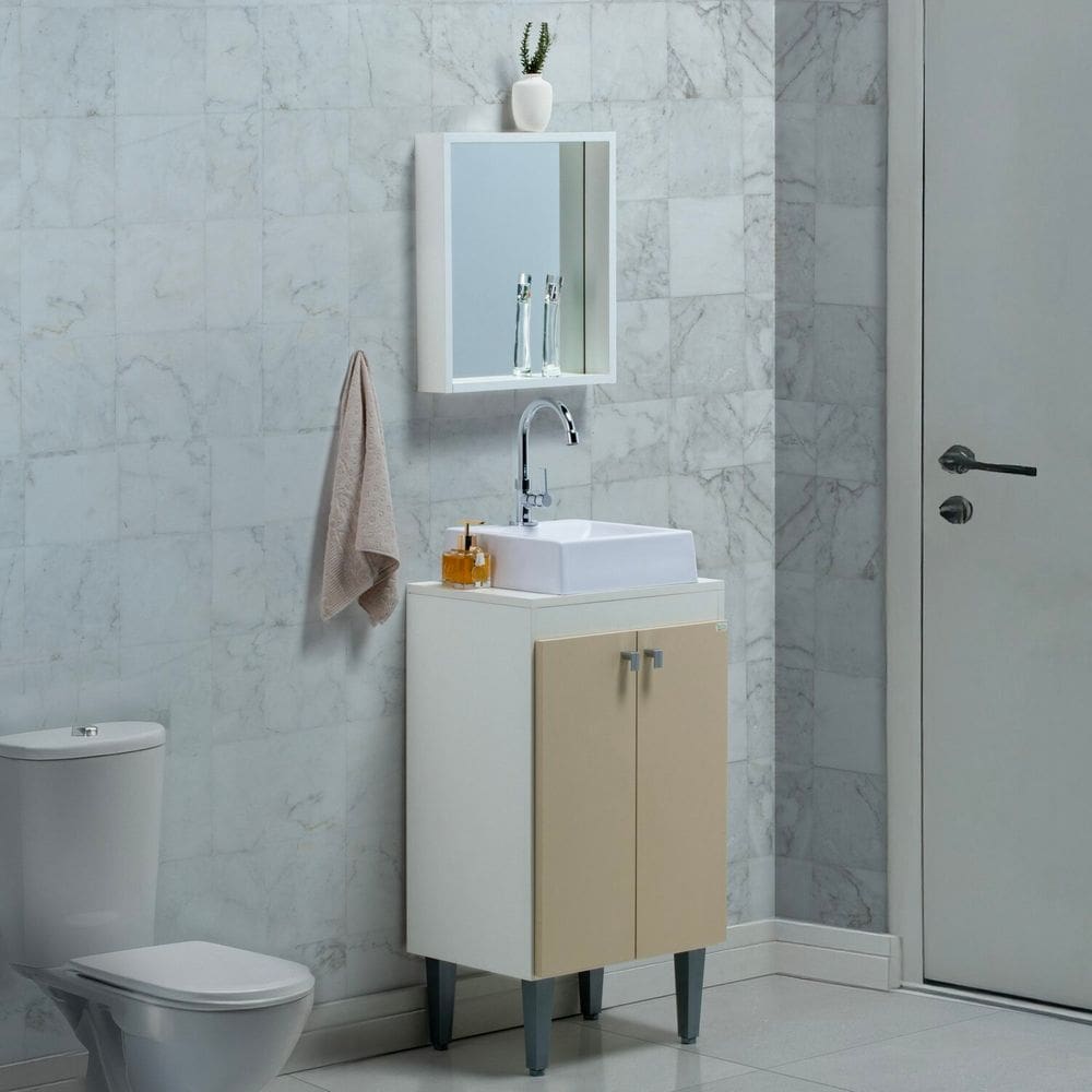 Gabinete e Espelheira Dia a Dia Essencial 45 Cm para Sobrepor Combate Salmão/Branco