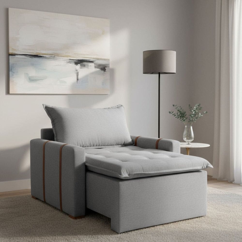 Poltrona do Papai Retrátil e Reclinável Base Madeira Maciça Orfeu Cinza