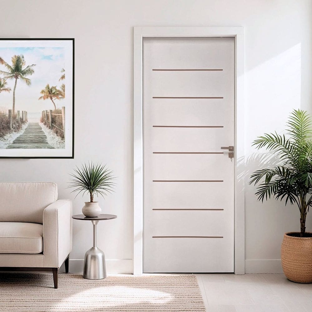 Kit Porta de Madeira 215x77cm Batente 16cm Cristal Primer com Guarnição Uniportas