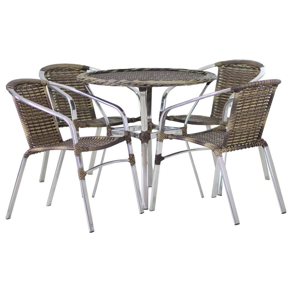 Jogo 4 Cadeiras Alumínio e Mesa Tampo Tramado Fibra Sintética para Jardim Piscina Varanda Floripa Cappuccino
