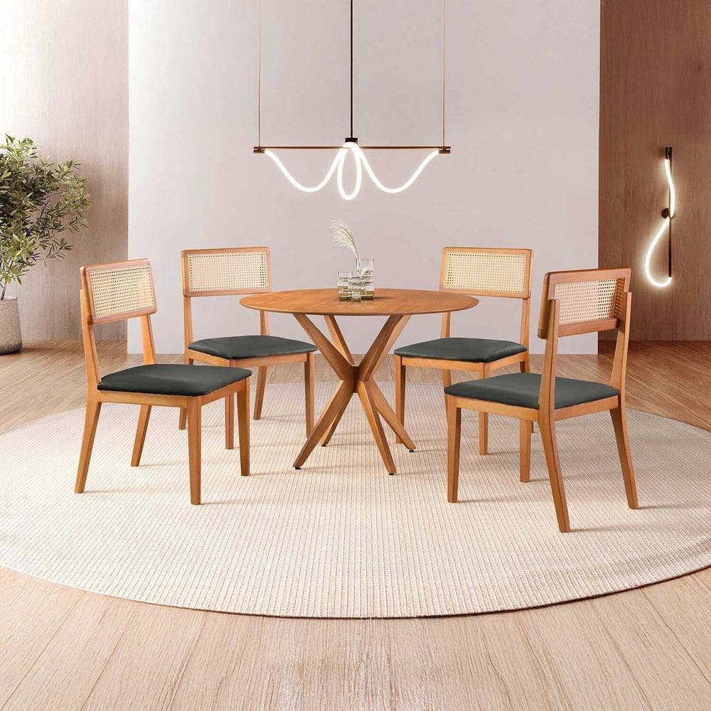 Conjunto de Sala de Jantar Mesa 100cm com 4 Cadeiras Ava Preto/Freijó