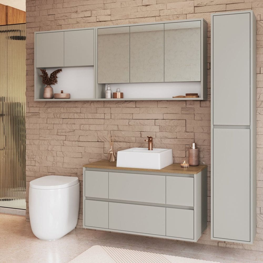 Conjunto para Banheiro 176cm com 4 Peças Gabinete Suspenso com Cuba Berlin Arenas