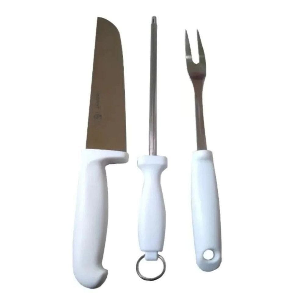 Kit 3 Peças Para Churrasco Faca Garfo Chaira Aço Inox