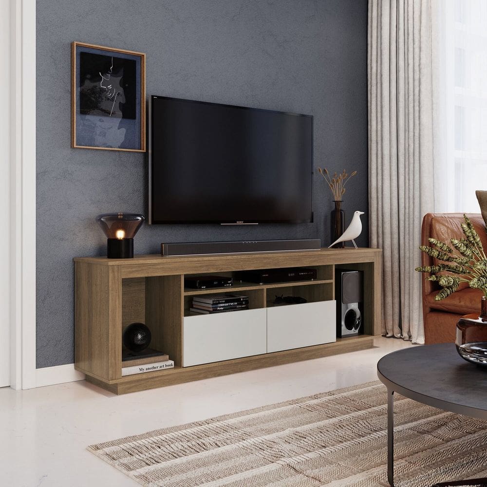 Rack para Tv 75 Polegadas 2 Portas 5 Nichos Decorativos Parma Mel / Arenas