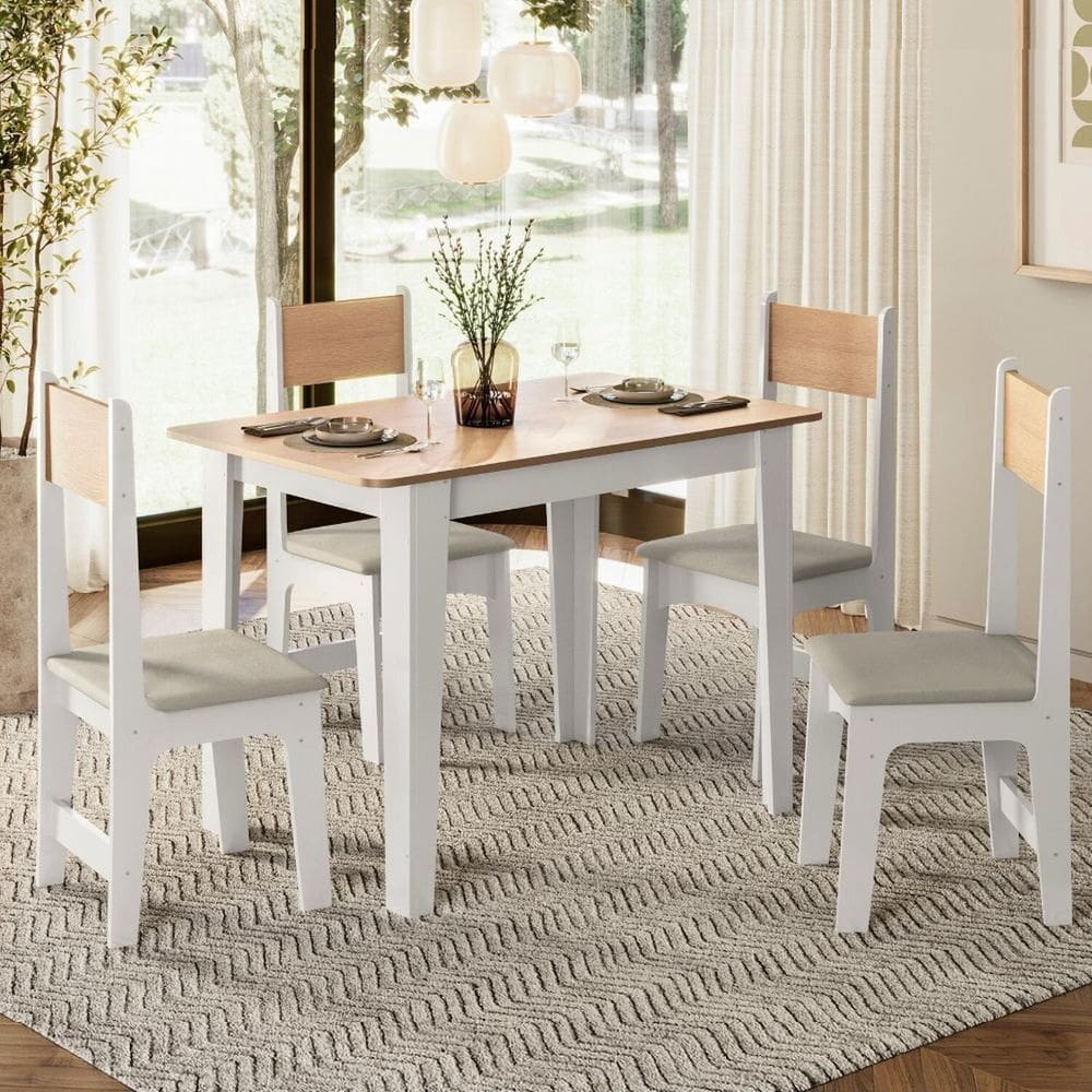 Sala de Jantar Delta Tampo 4 Lugares Encosto Assento Savana Mel/Branco