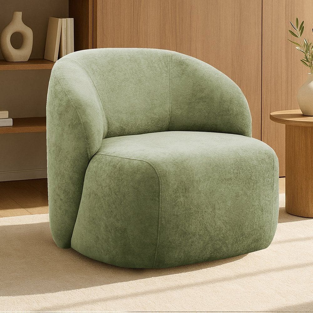 Poltrona Orgânica Giratória Tecido Bouclê Aime Verde