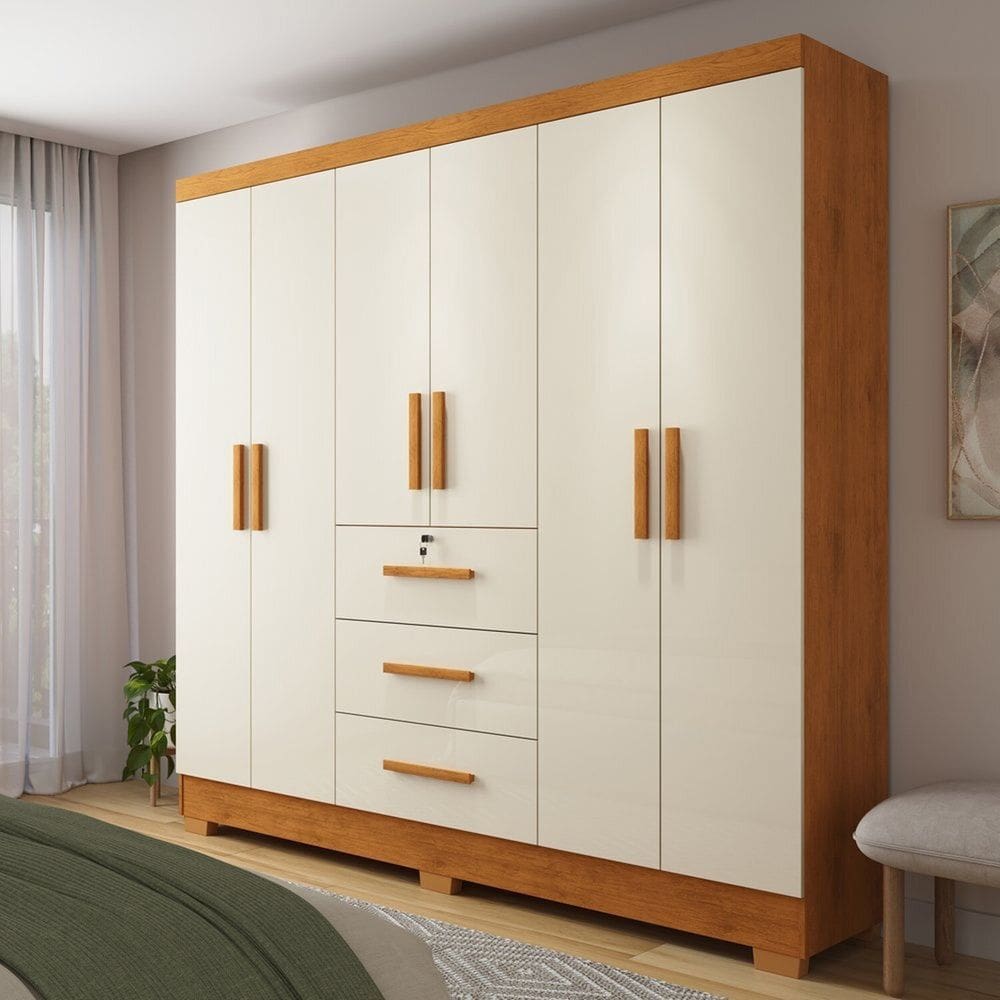 Guarda-roupa 6 Portas 3 Gavetas Amanda marrom / Off white