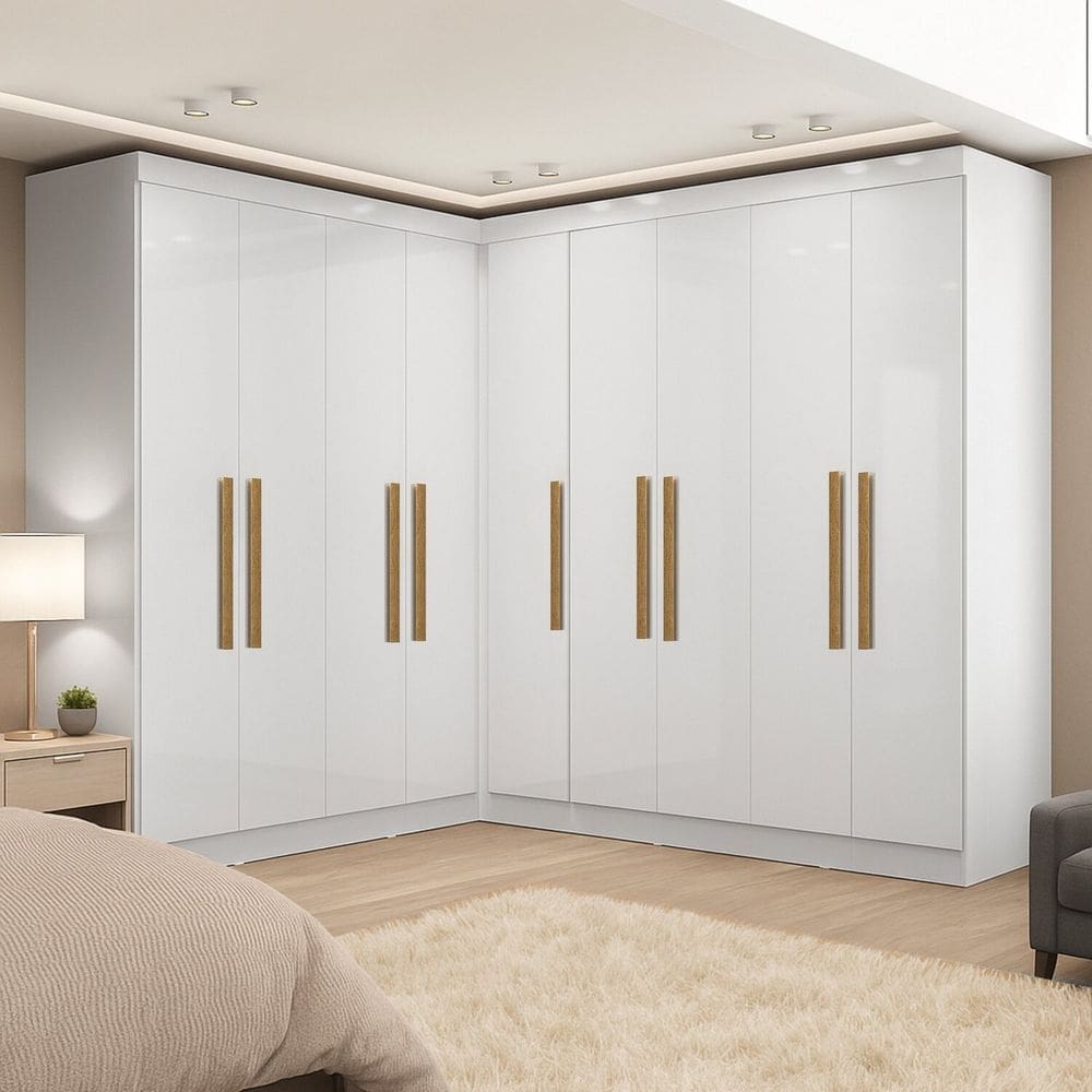 Guarda-roupa Modulado de Canto com Puxadores Mdf Paris Branco