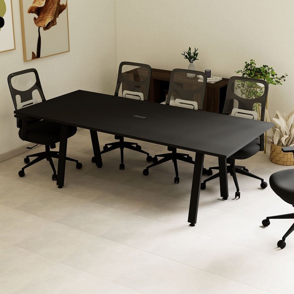 Mesa Reunião 8 Lugares 230cm Central Tomada Escritório Industrial Executive Preto