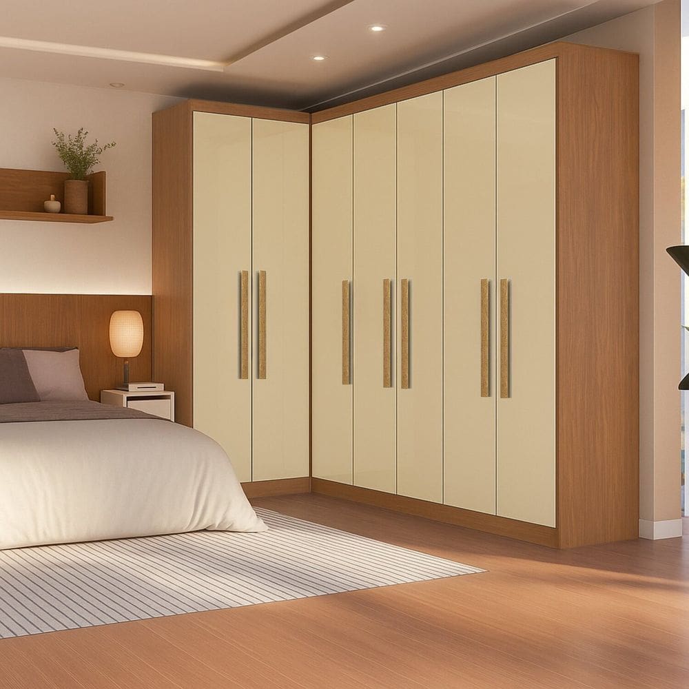 Guarda-roupa Modulação de Canto com Puxadores Mdf Paris Cinamomo/Off White