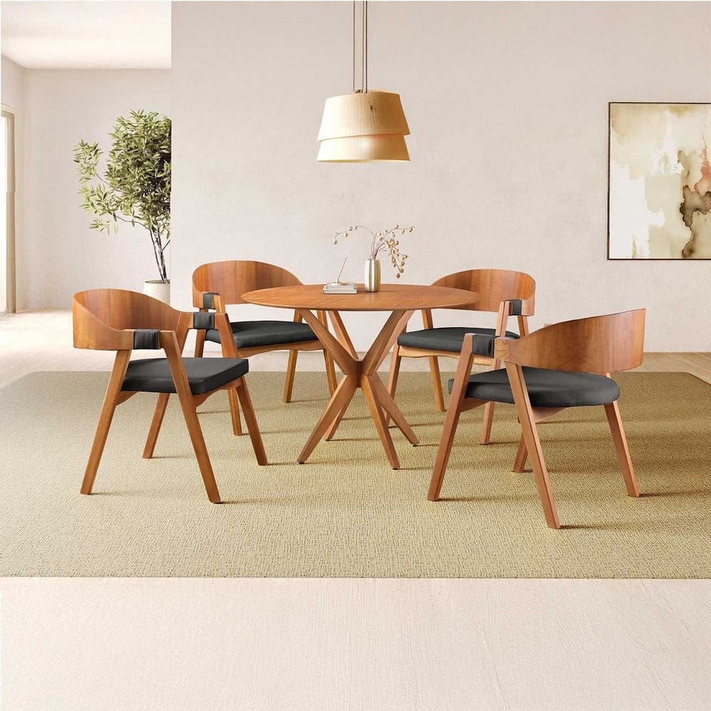 Conjunto de Mesa Redonda 100cm com 4 Cadeiras Luna Preto/Freijó