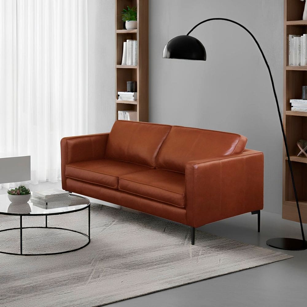 Sofá em Couro Legítimo 200cm Atlanta Conhaque