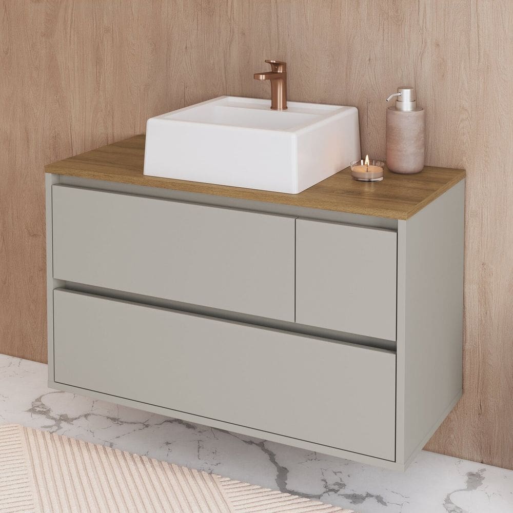 Balcão Gabinete de Banheiro Suspenso 80cm 2 Portas e 1 Gaveta com Cuba Belarus Arenas