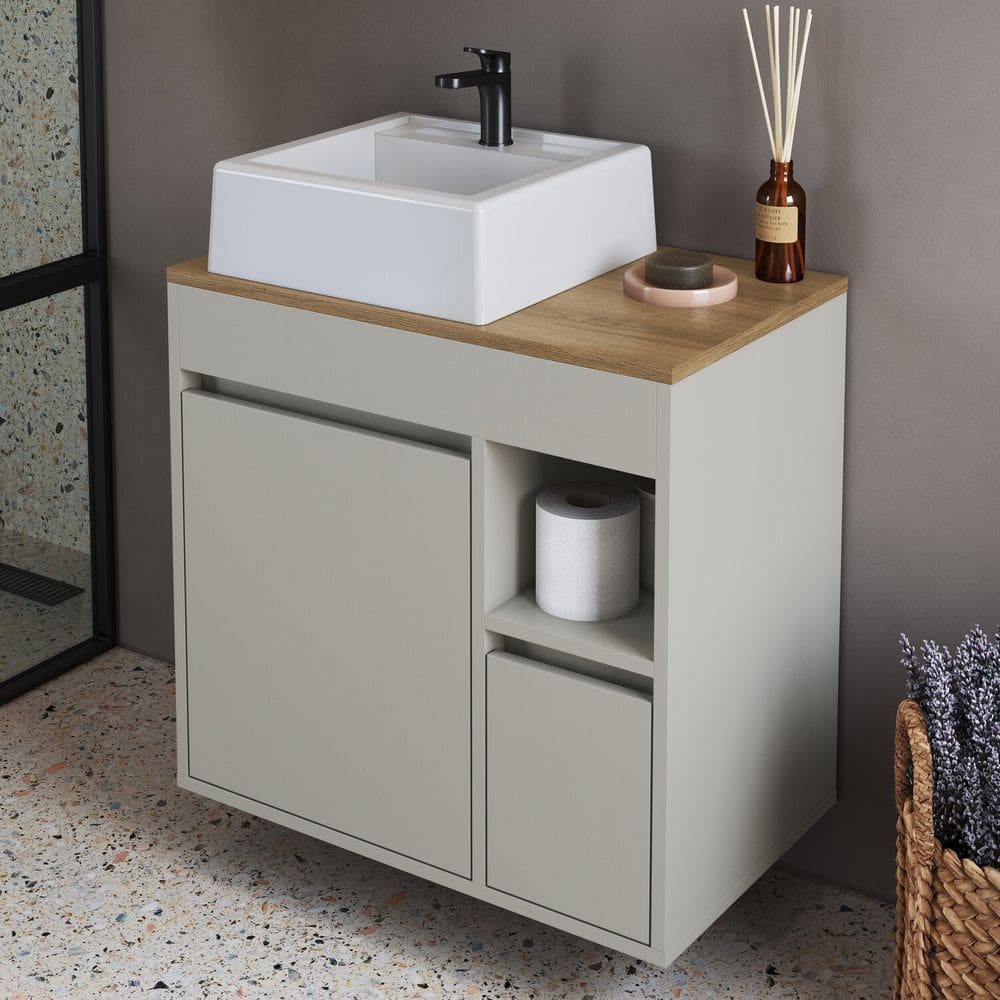 Balcão Gabinete de Banheiro Suspenso 60 Bangladesh 1 Porta e 1 Gaveta com Cuba Arenas