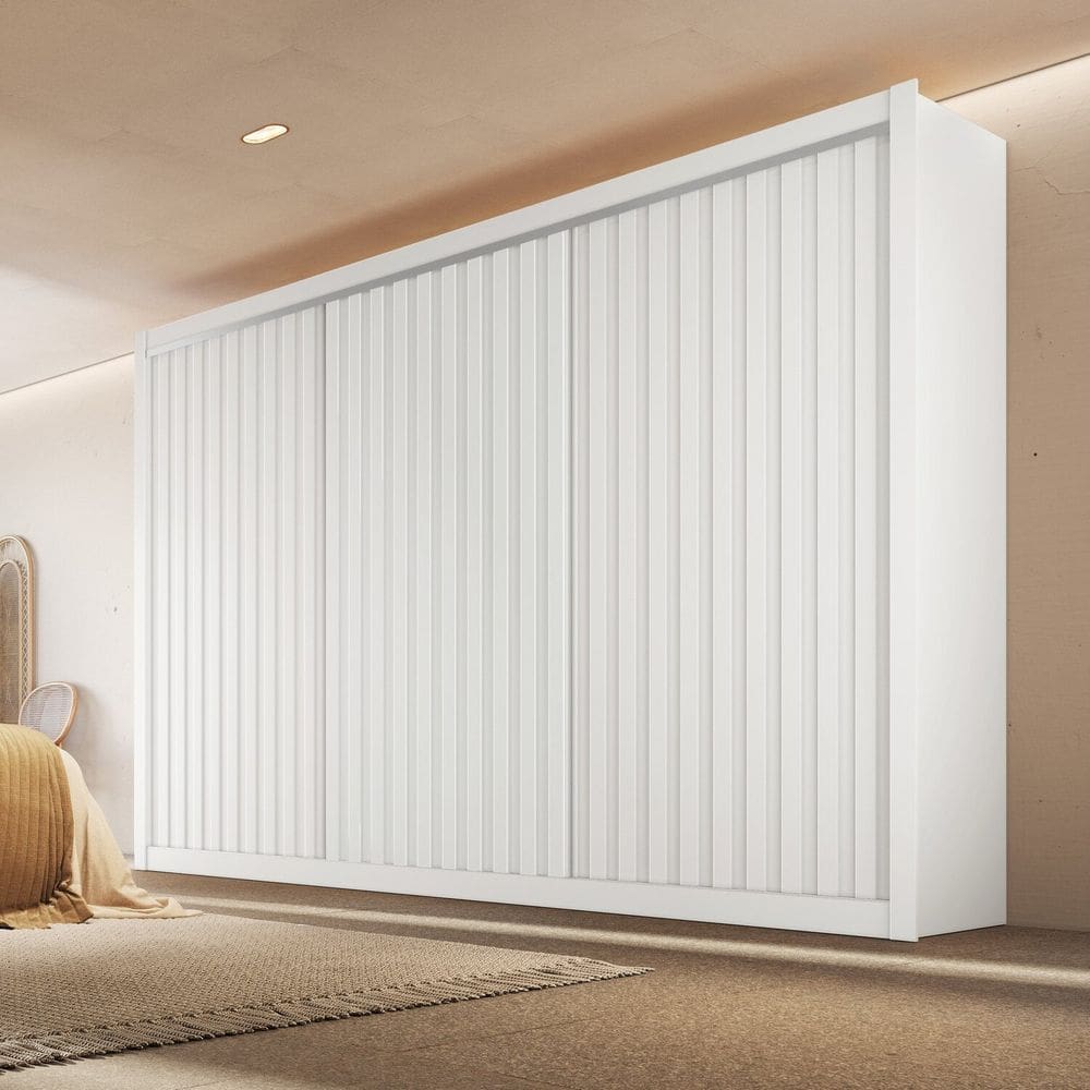 Guarda-roupa Casal Ripado 3 Portas e 6 Gavetas 100% Mdf York 3r Branco Acetinado