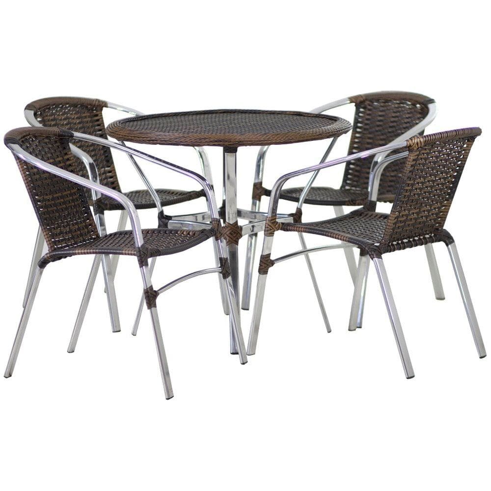 Jogo 4 Cadeiras Alumínio e Mesa Tampo Tramado Fibra Sintética para Jardim Piscina Varanda Floripa Argila