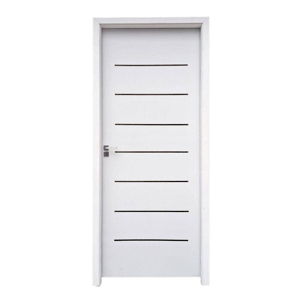 Kit Porta de Madeira 215x77cm Batente 25cm com Guarnição Cristal Primer Branco