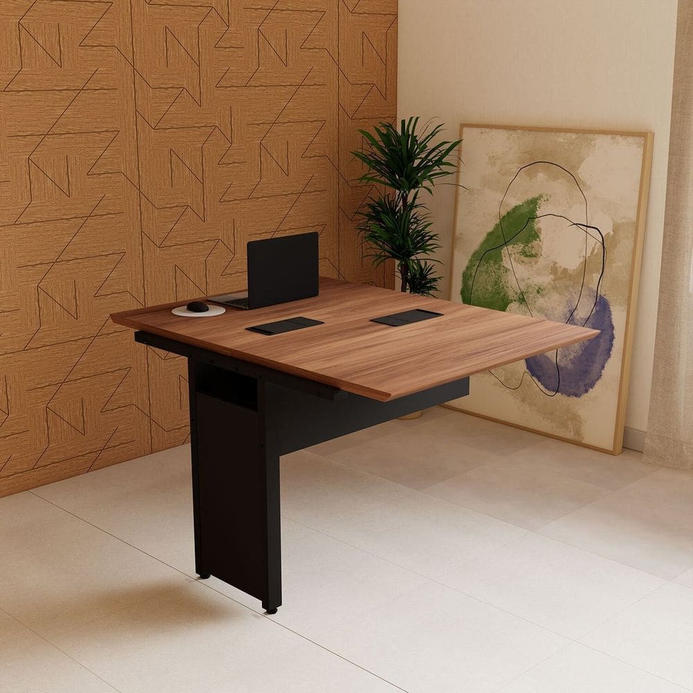 Mesa Escrivaninha 90cm Auxiliar Plataforma de Acoplar com Caixa de Tomada para Escritório Corporate Nogal/Preto