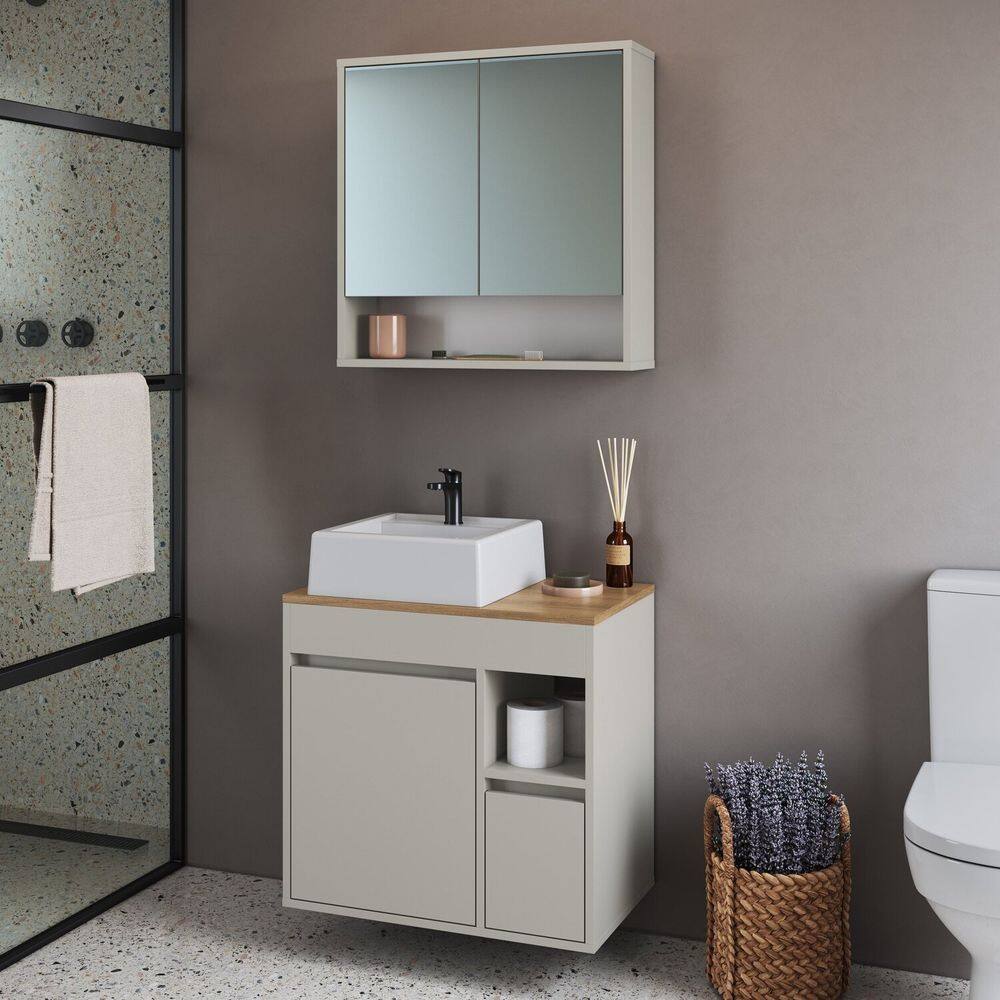 Conjunto para Banheiro Gabinete Suspenso 60cm com Cuba e Espelheira Bangladesh Arenas