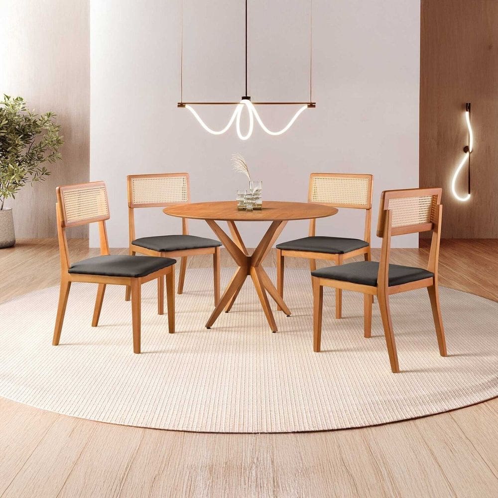 Conjunto de Sala de Jantar Mesa 108 Cm com 4 Cadeiras Ava Preto