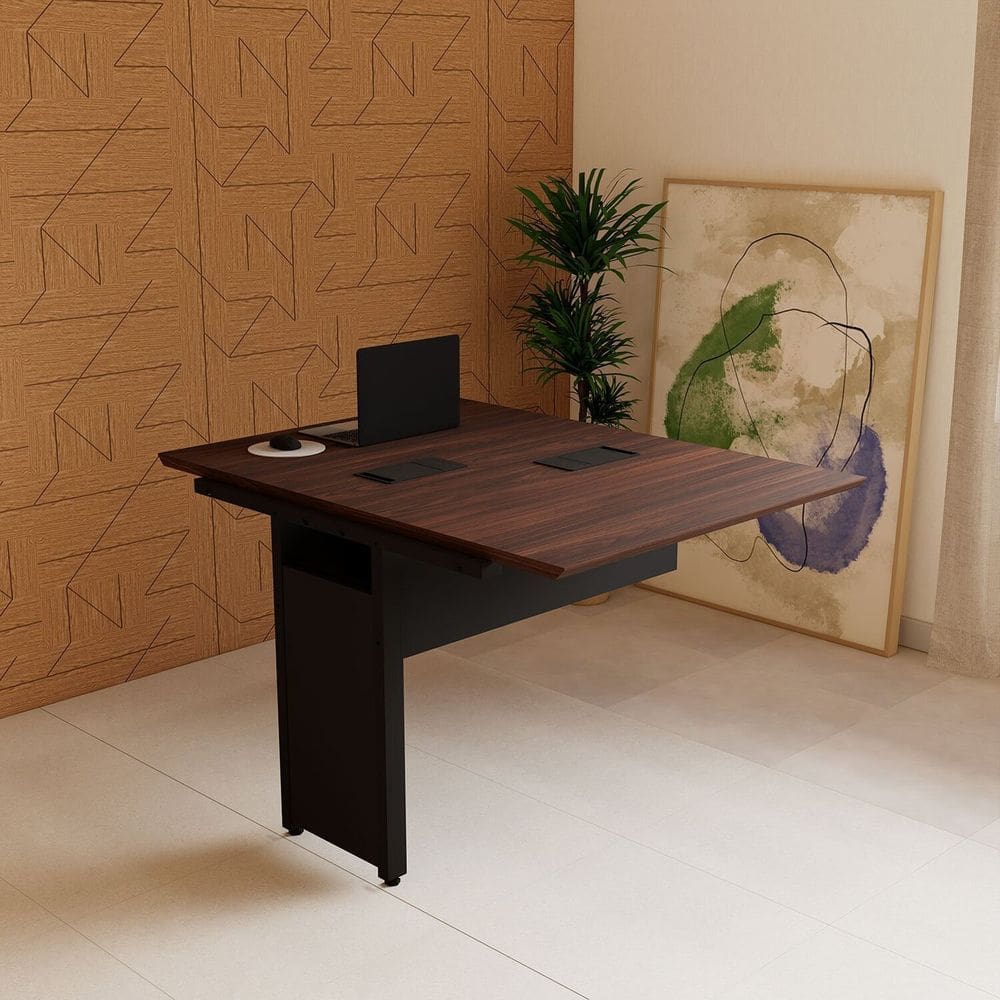 Mesa Escrivaninha 90cm Auxiliar Plataforma de Acoplar com Caixa de Tomada para Escritório Corporate Louro Preto/Preto