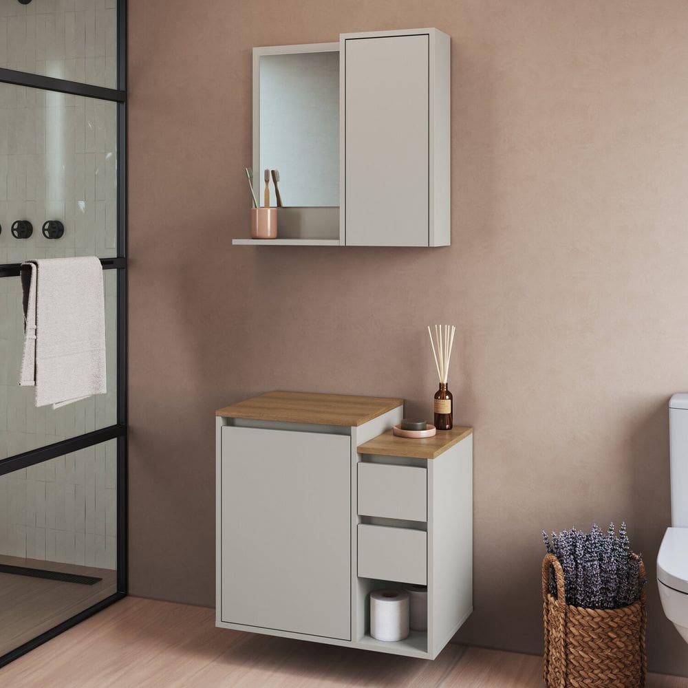 Conjunto para Banheiro Gabinete Suspenso 60cm com Espelheira Bari Arenas