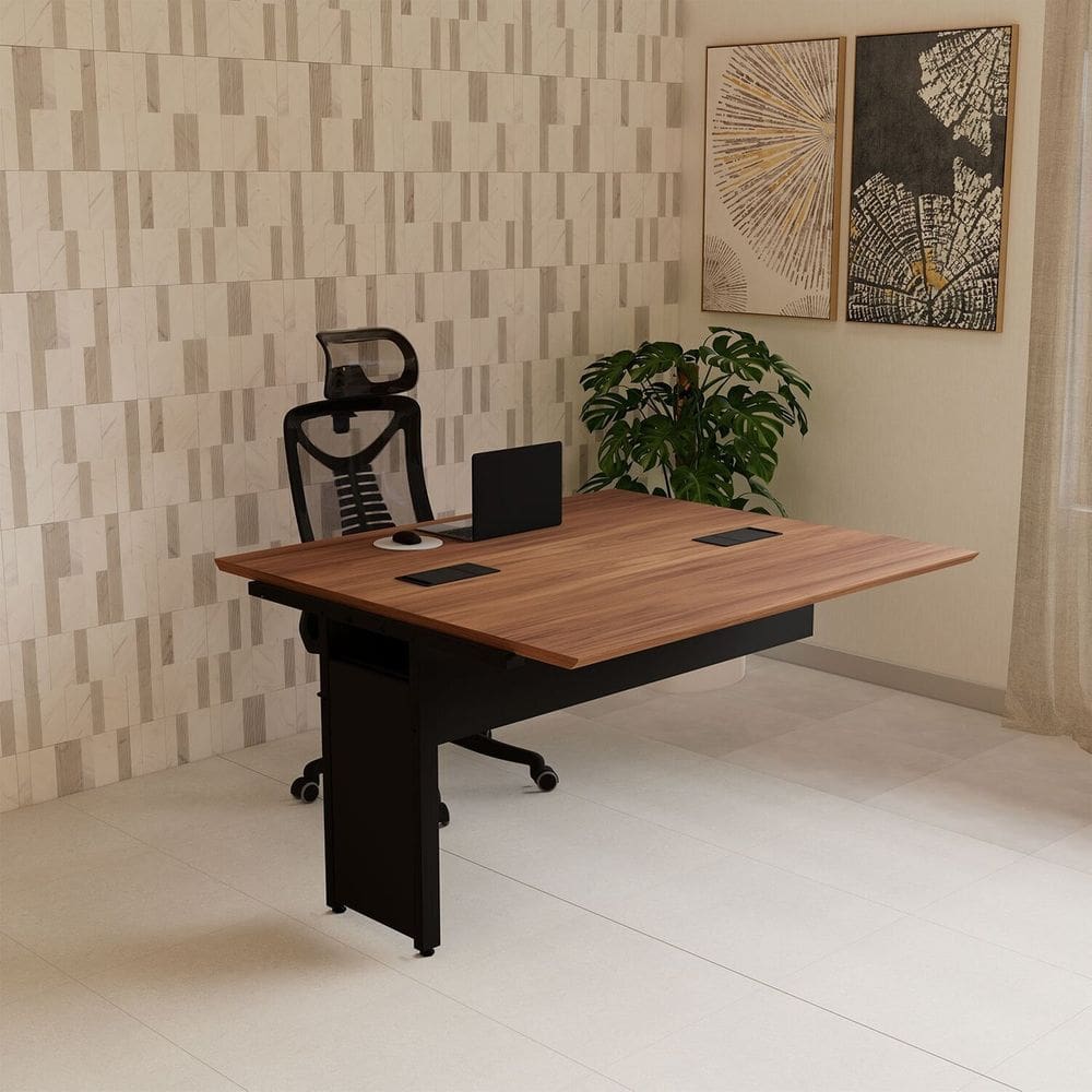 Mesa Escrivaninha Auxiliar 135cm Plataforma Dupla de Acoplar para Escritório Corporate Nogal / Preto