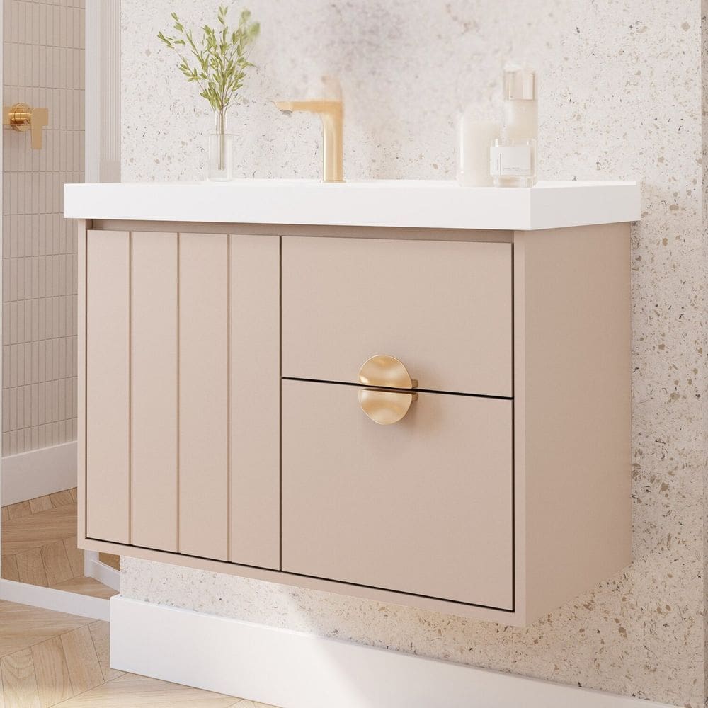 Gabinete para Banheiro 80cm com 1 Porta 2 Gavetas e Cuba de Sobrepor Decor Cappuccino