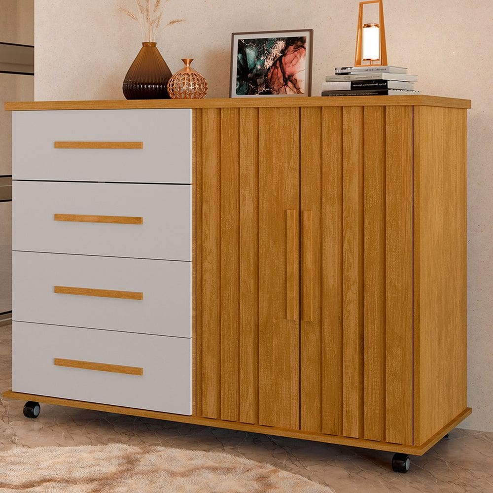 Cômoda 2 Portas e 4 Gavetas Ripado Lady Marrom