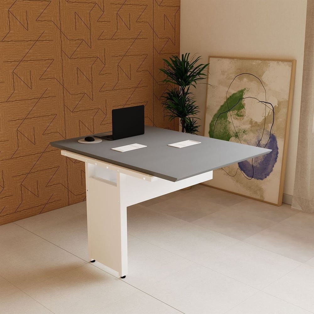 Mesa Escrivaninha 90cm Auxiliar Plataforma de Acoplar com Caixa de Tomada para Escritório Corporate Macadâmia/Branco