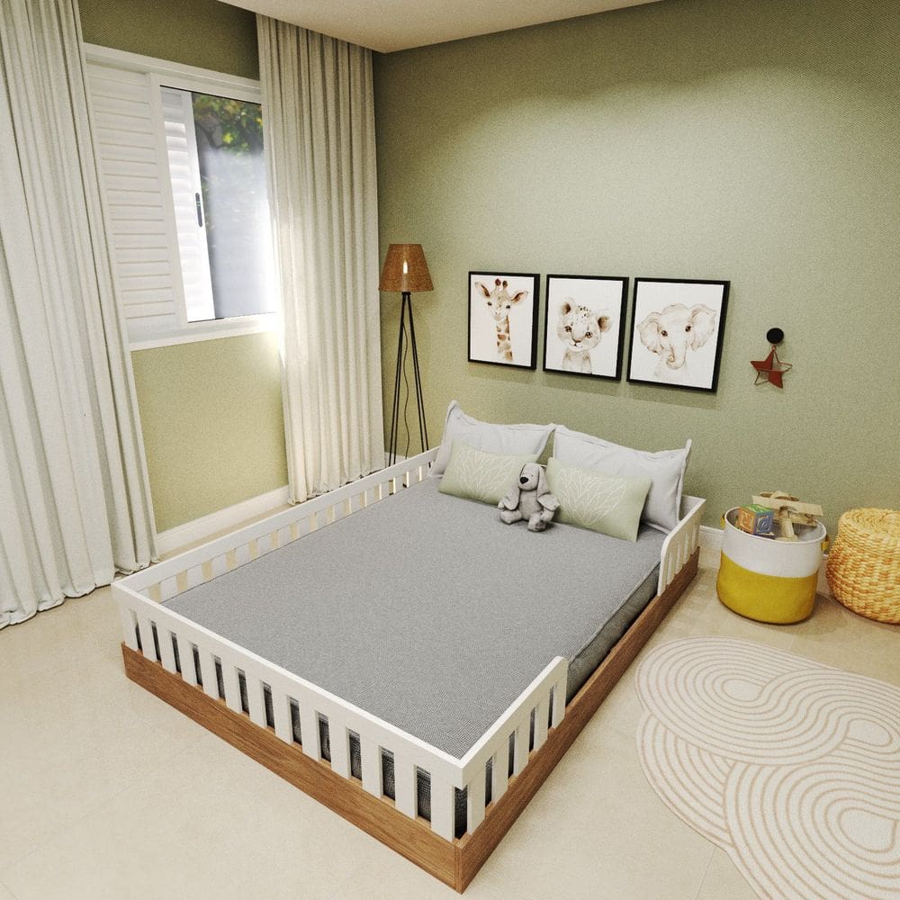 Cama Infantil Montessoriana Casal Sol Carvalho Mel/Branco